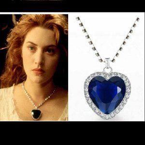 Titanic Heart of The Ocean Blue Crystal Necklace